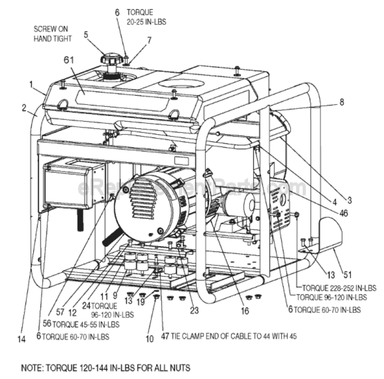 Page A Diagram and Parts List for H1000 Type 1 Porter Cable Generator